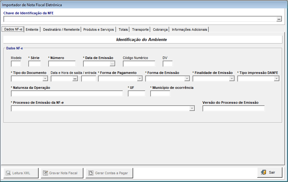 Tela do importador de XML de nota fiscal de compra do Pratic PDV
