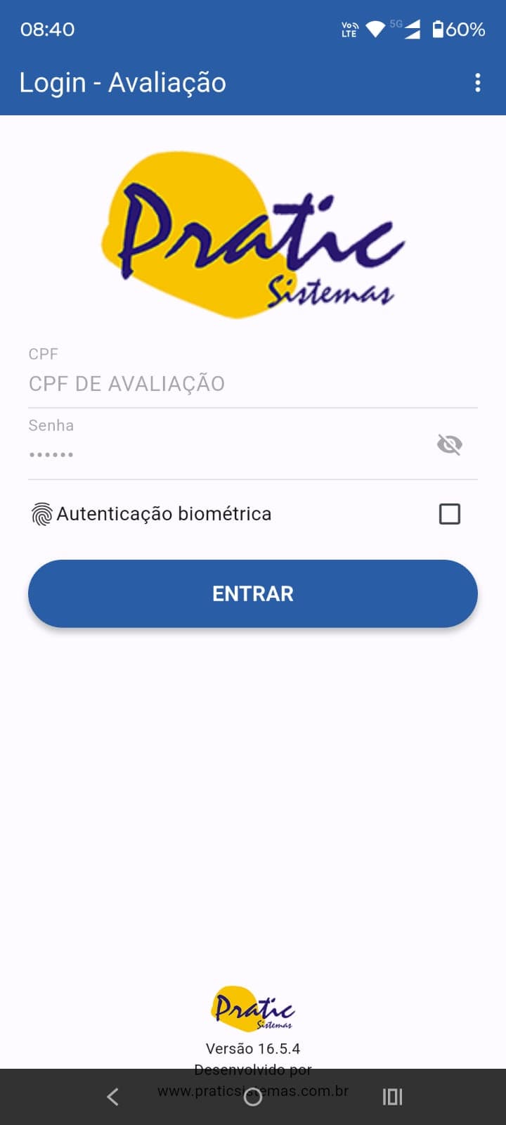 Tela de login do App Pratic Holerite